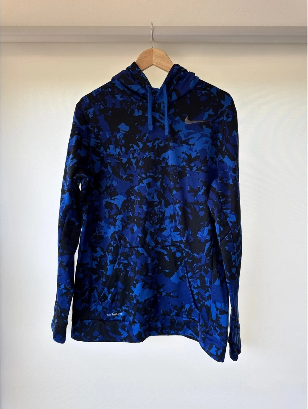 Nike Therma Fit Blue Camo Hoodie Mens XL Pullover Training Sweatshirt